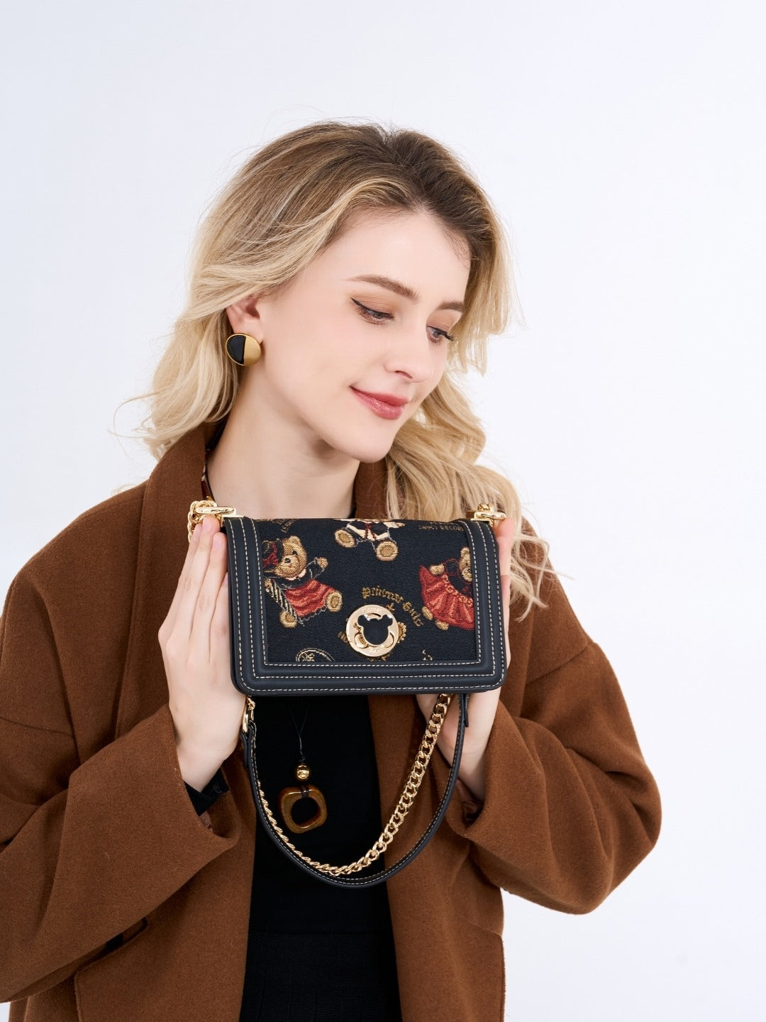 Crown Bear Sling Bag With Chain Strap