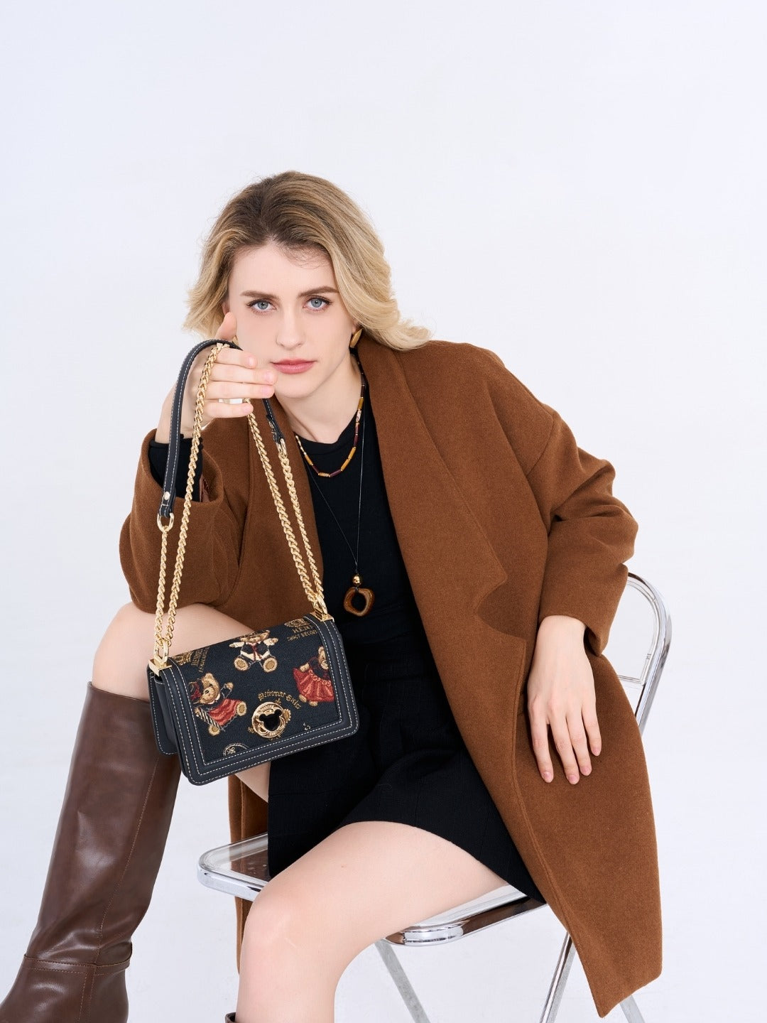 Crown Bear Sling Bag With Chain Strap