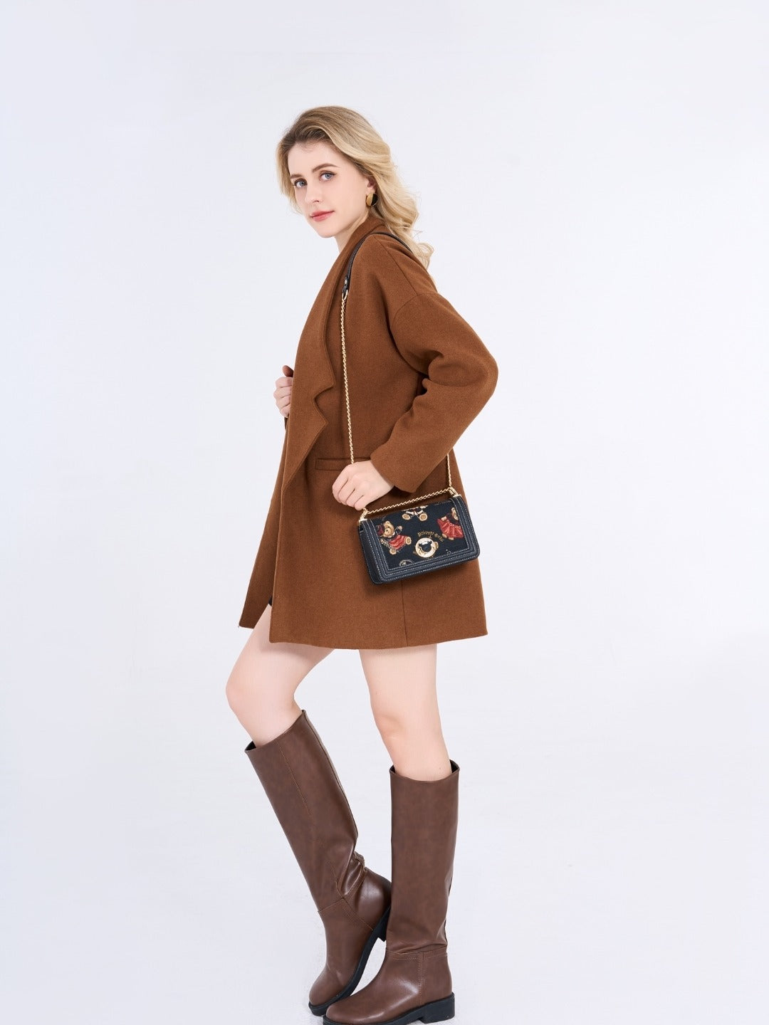 Crown Bear Sling Bag With Chain Strap