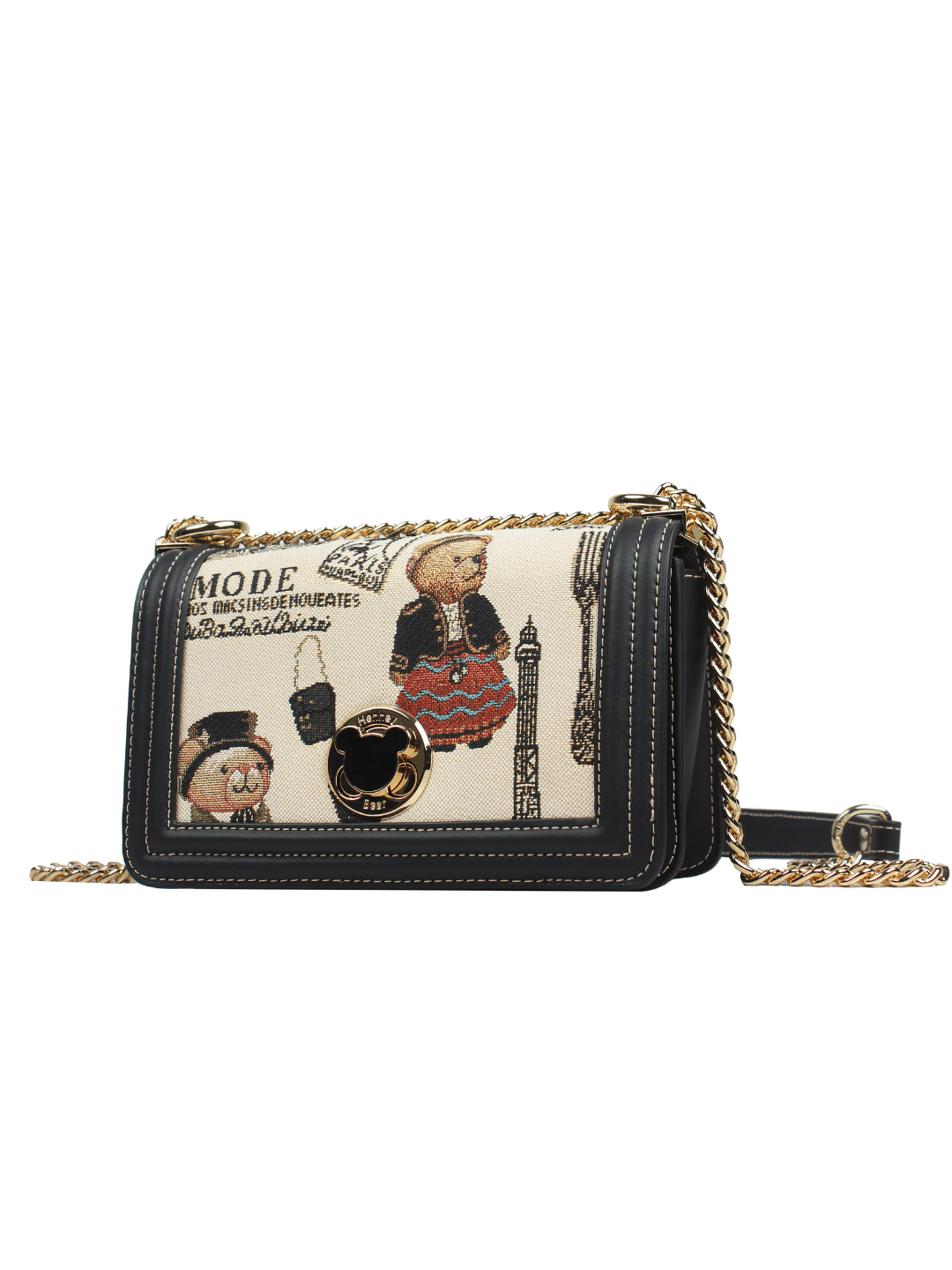Paris Bear Sling Bag With Chain Strap