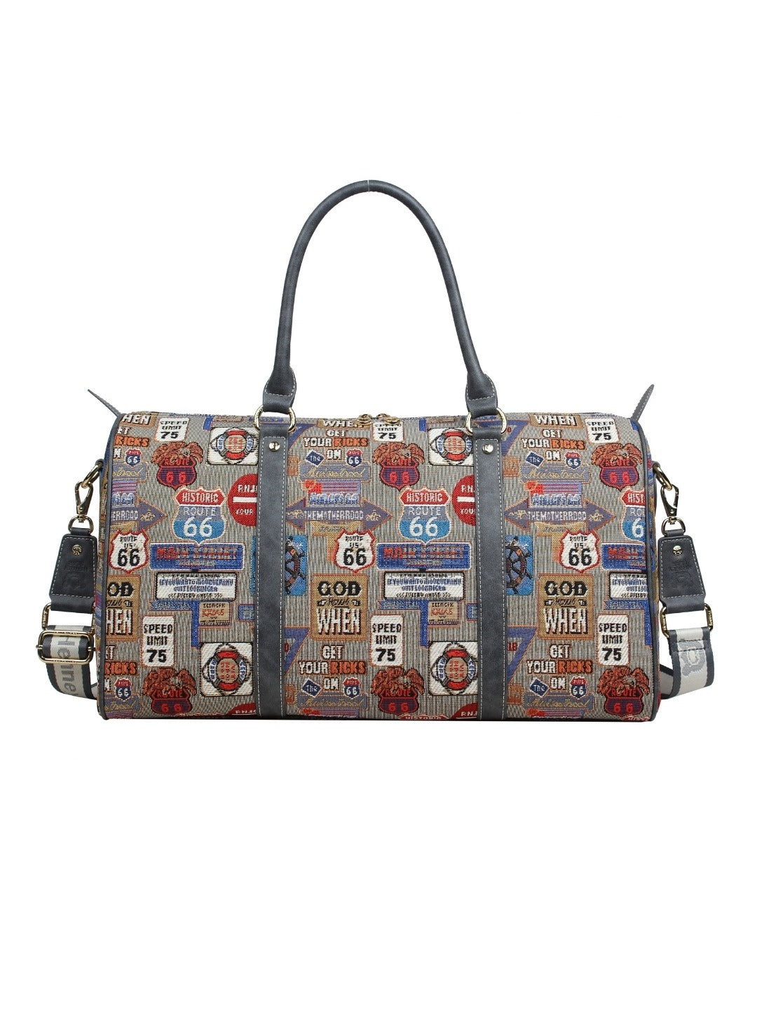 Medal Plate Grey Weekender With Shoulder Strap