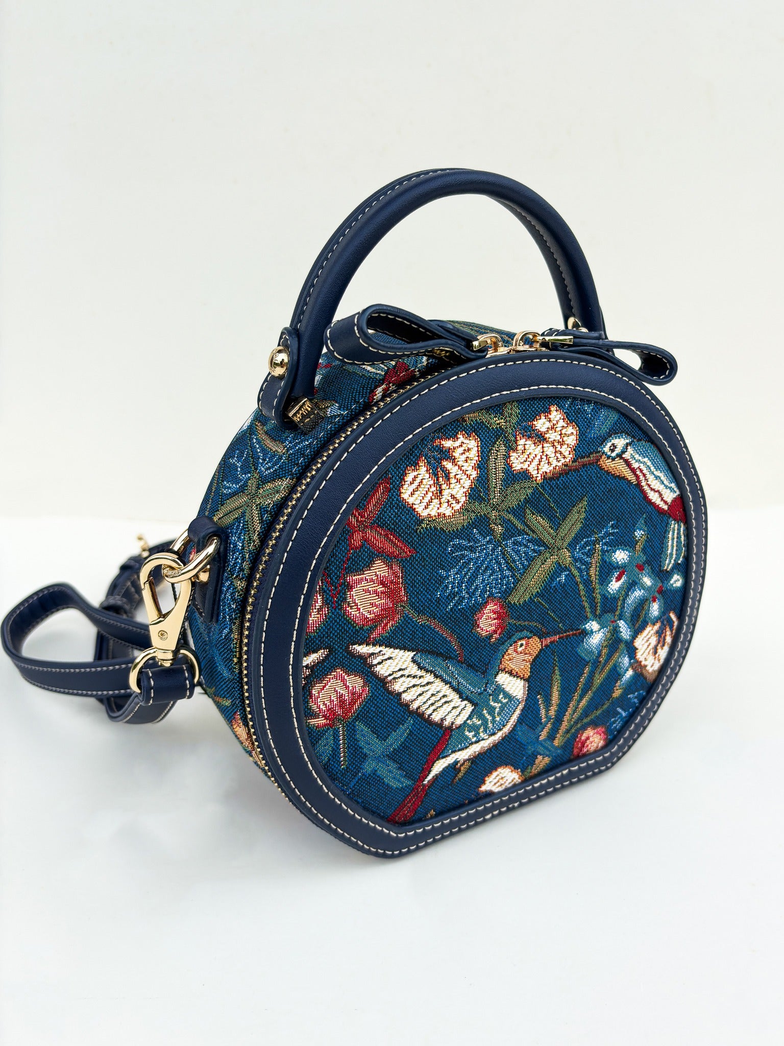 Blue Hummingbird Round Bag