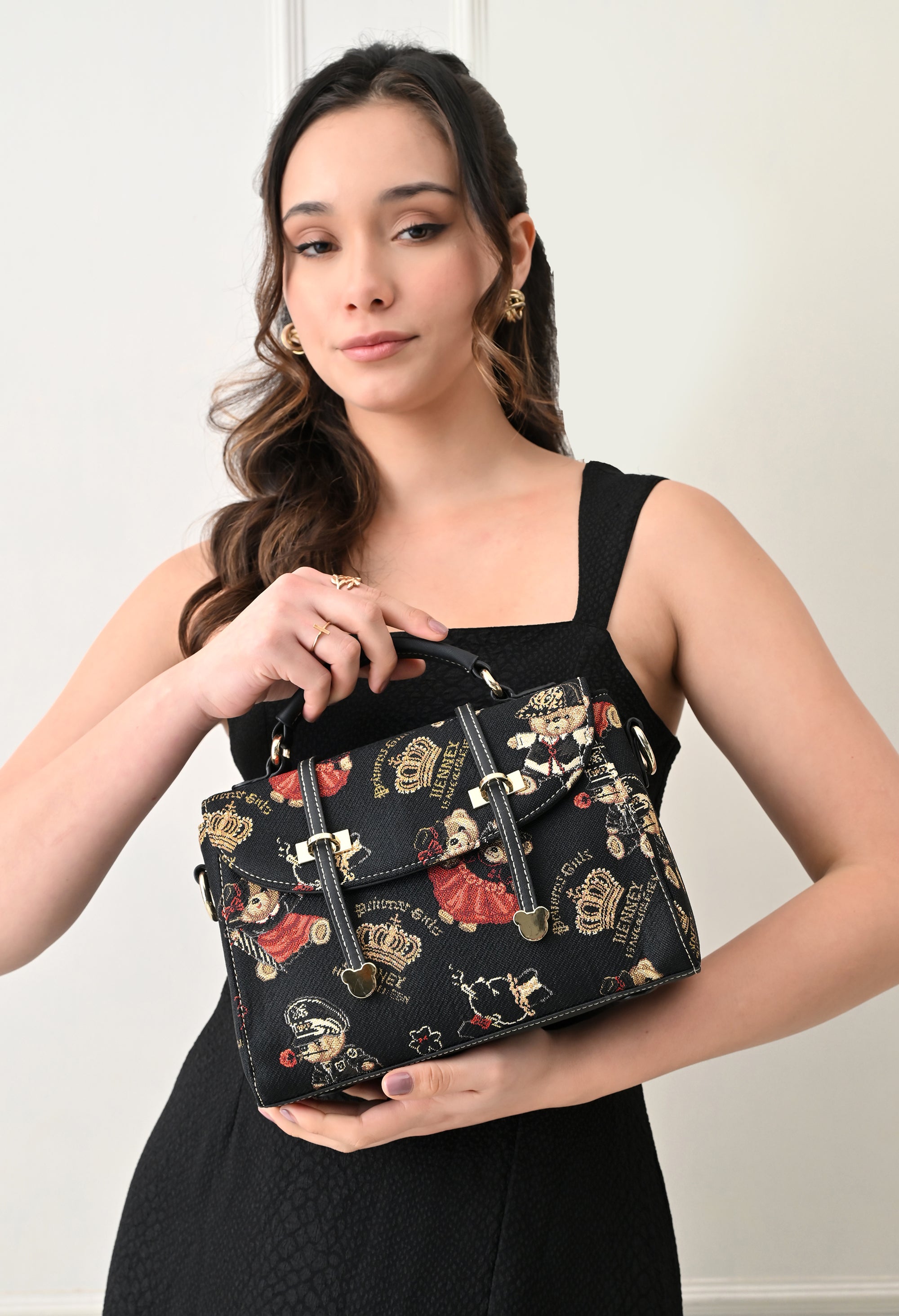 Crown Bear Top Handle Bag