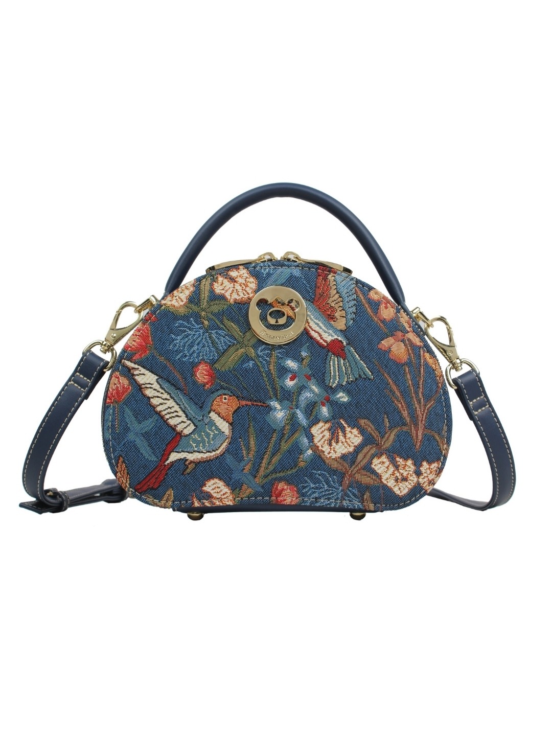 henney bear blue hummingbird tapestry sling bags for women