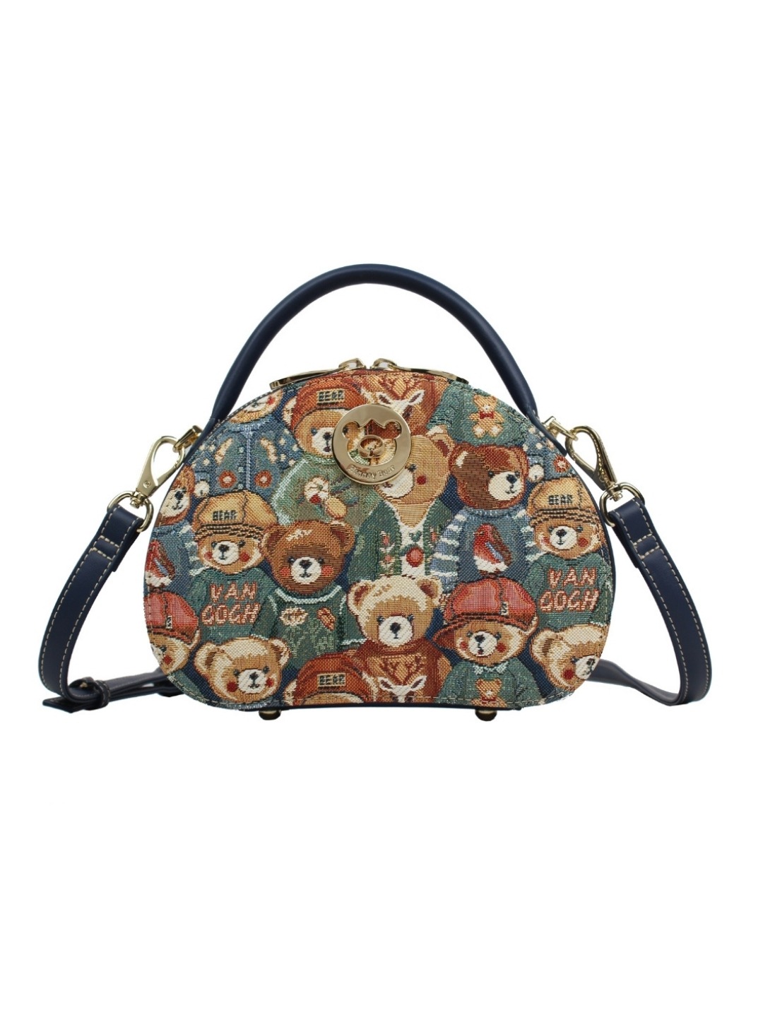 henney bear green bear tapestry sling bags for women