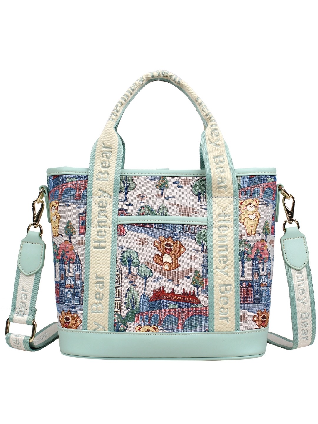 henney bear shoulder bag tapestry art handbag