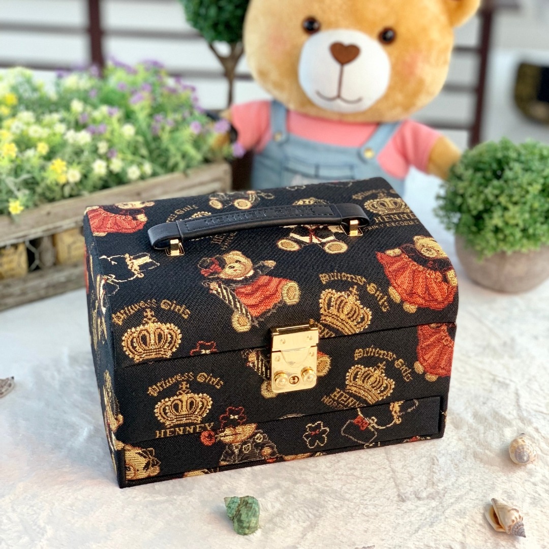 Henney Bear Jewellery Case. Woven Fabric Design. Elegant Gift for her