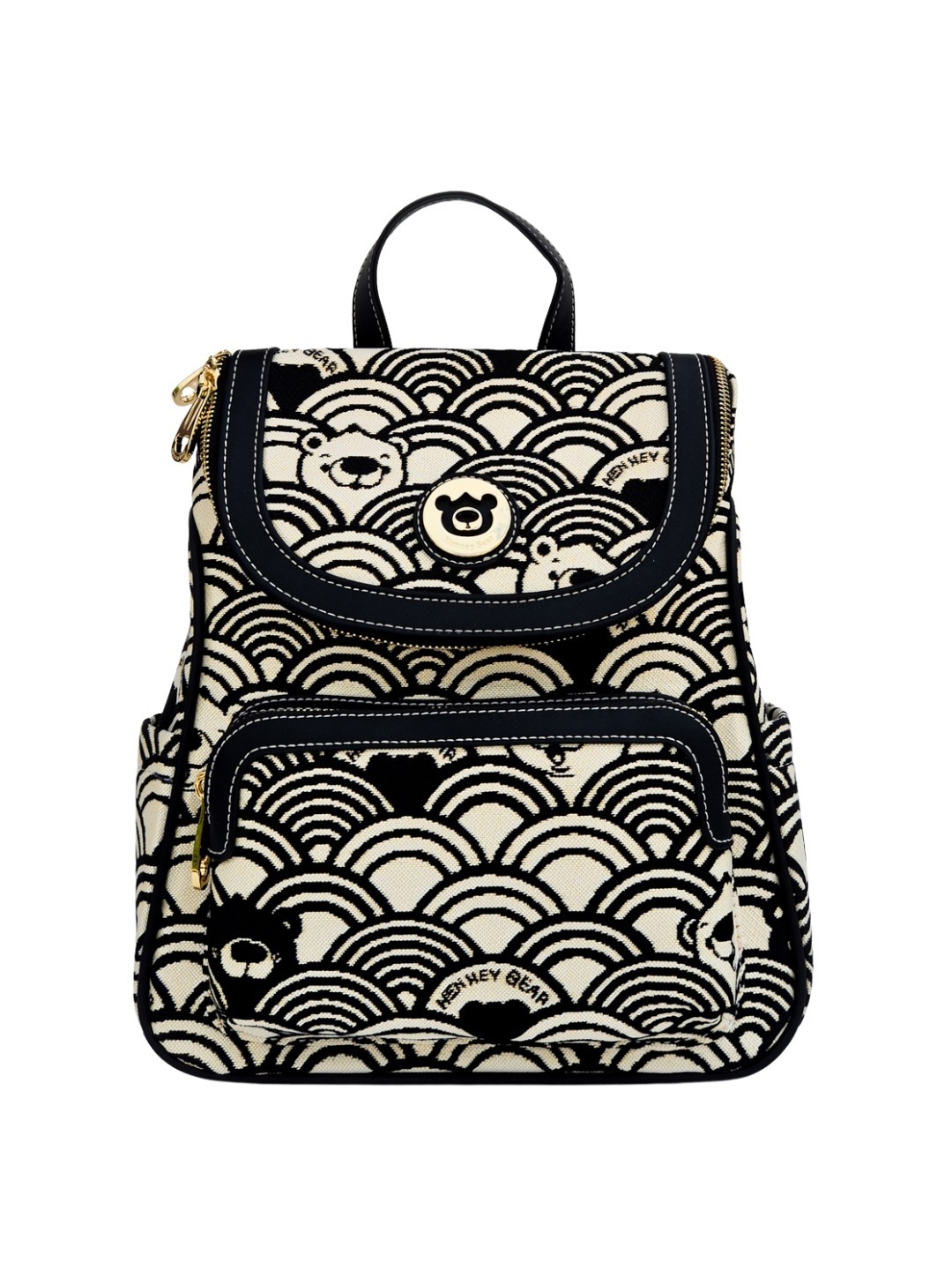 black white wave tapestry backpack henney bear fabric made